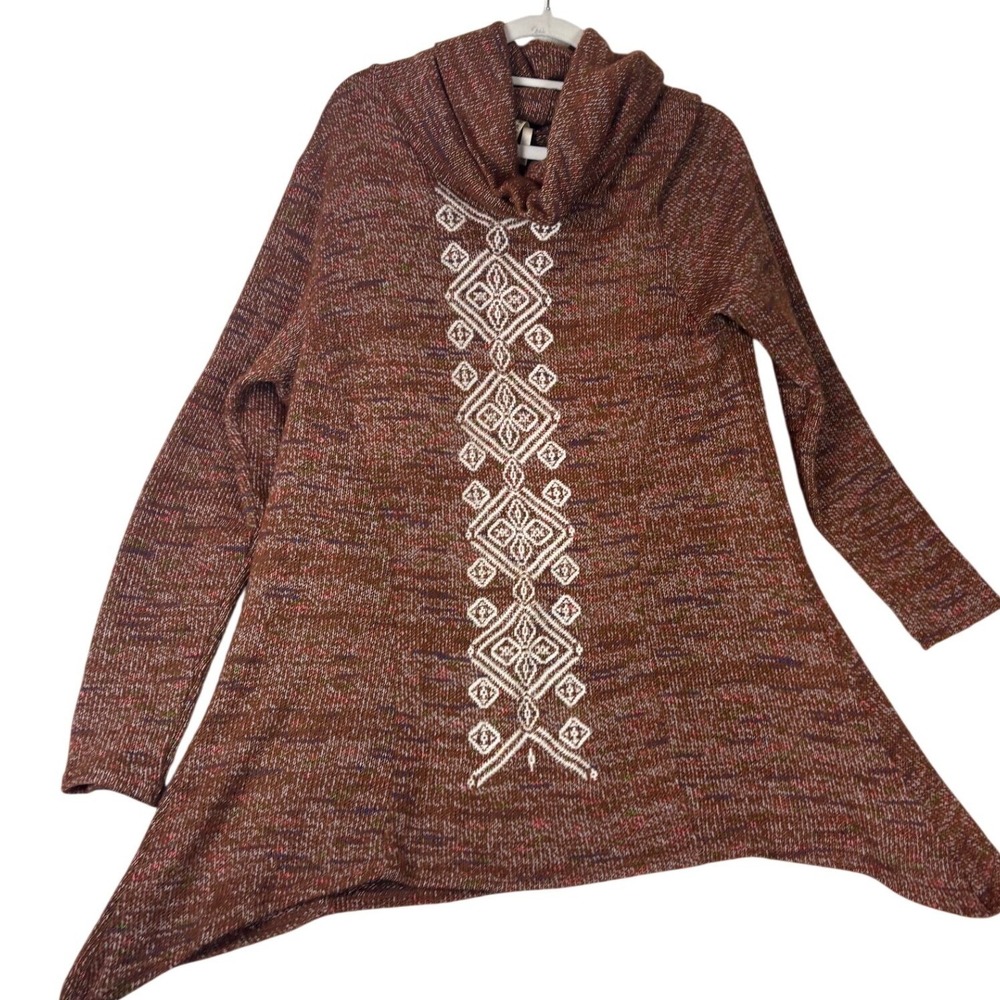 Roper Cowl Neck Tunic dress Women XL Brown Geometric  Sharkbite  Sweater
